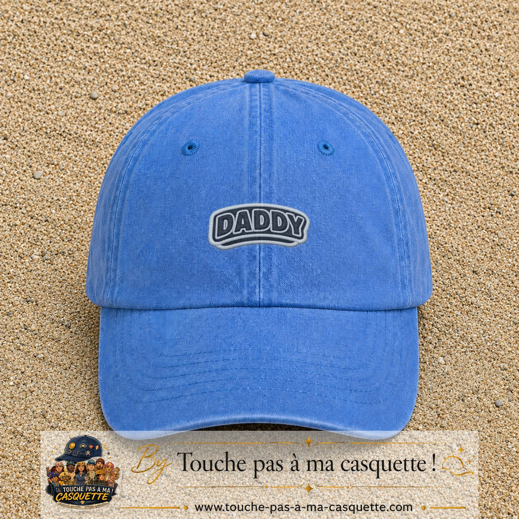 Casquette Bleu ciel délavé motif Message Daddy 3 cm - vue principale