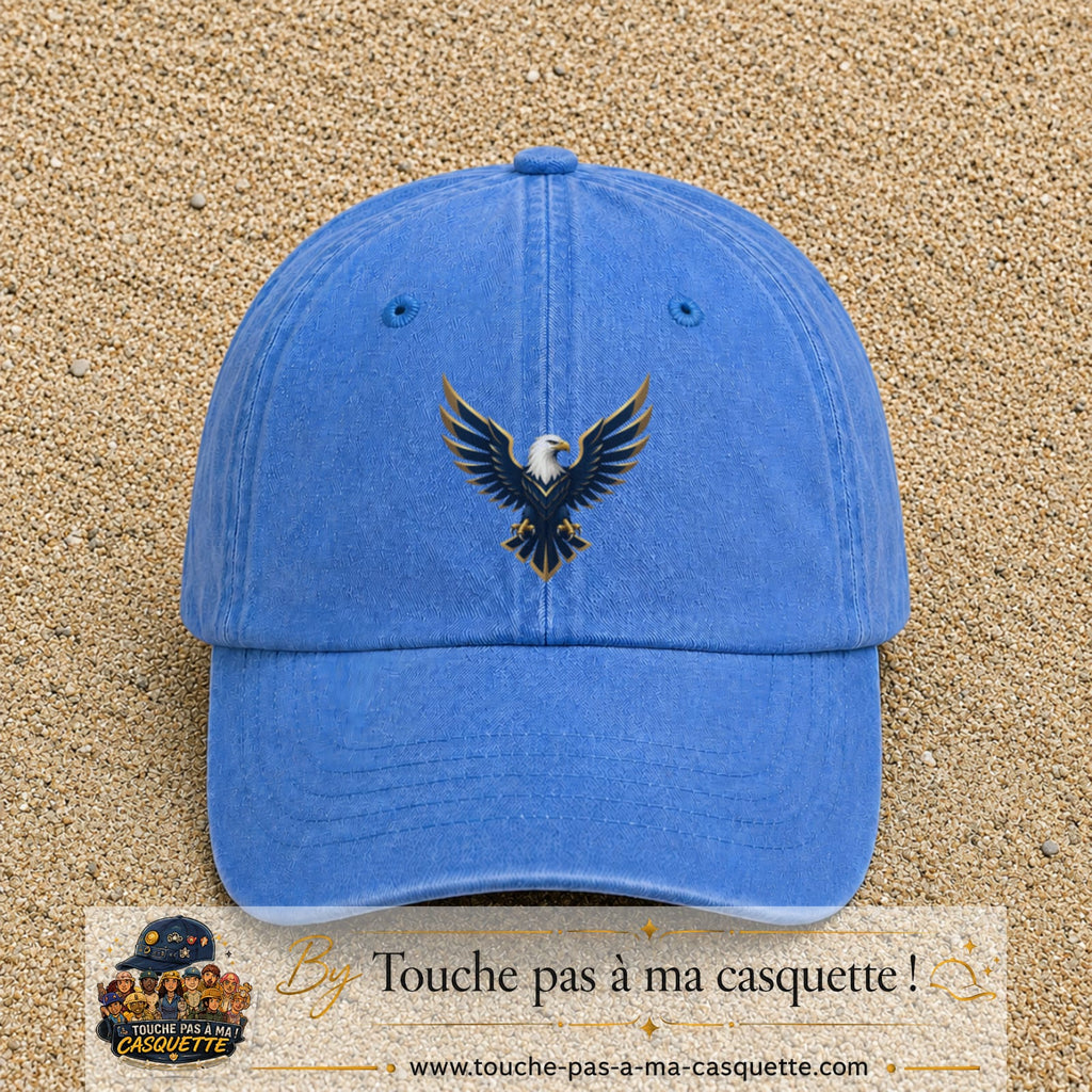 Casquette baseball Bleu ciel délavé 100% coton avec visuel Aigle royal 7 cm - image produit principale