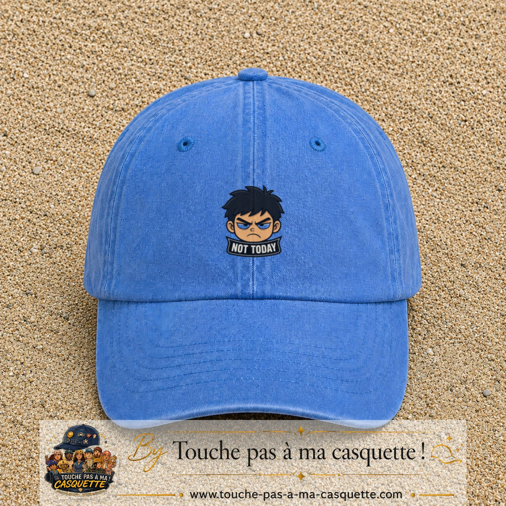 Casquette Bleu ciel délavé 100% coton avec motif Not Today manga 5 cm - image principale