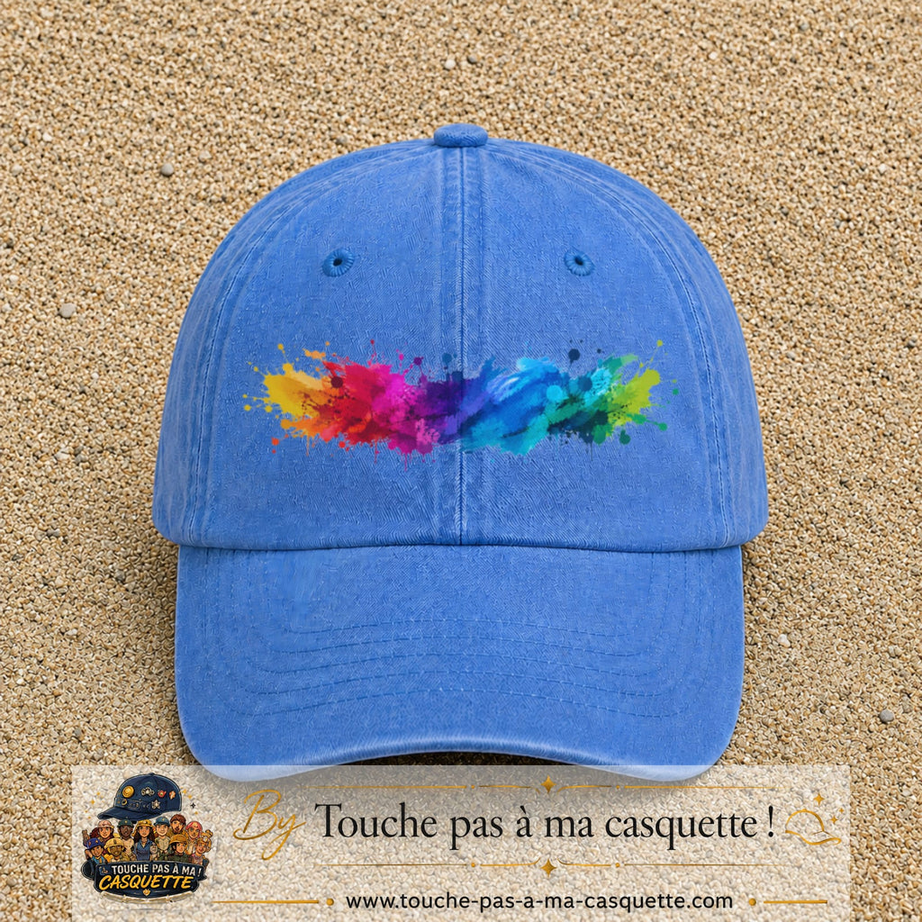 Casquette baseball Bleu ciel délavé 100% coton avec visuel Éclaboussure peinture 7 cm - image produit principale