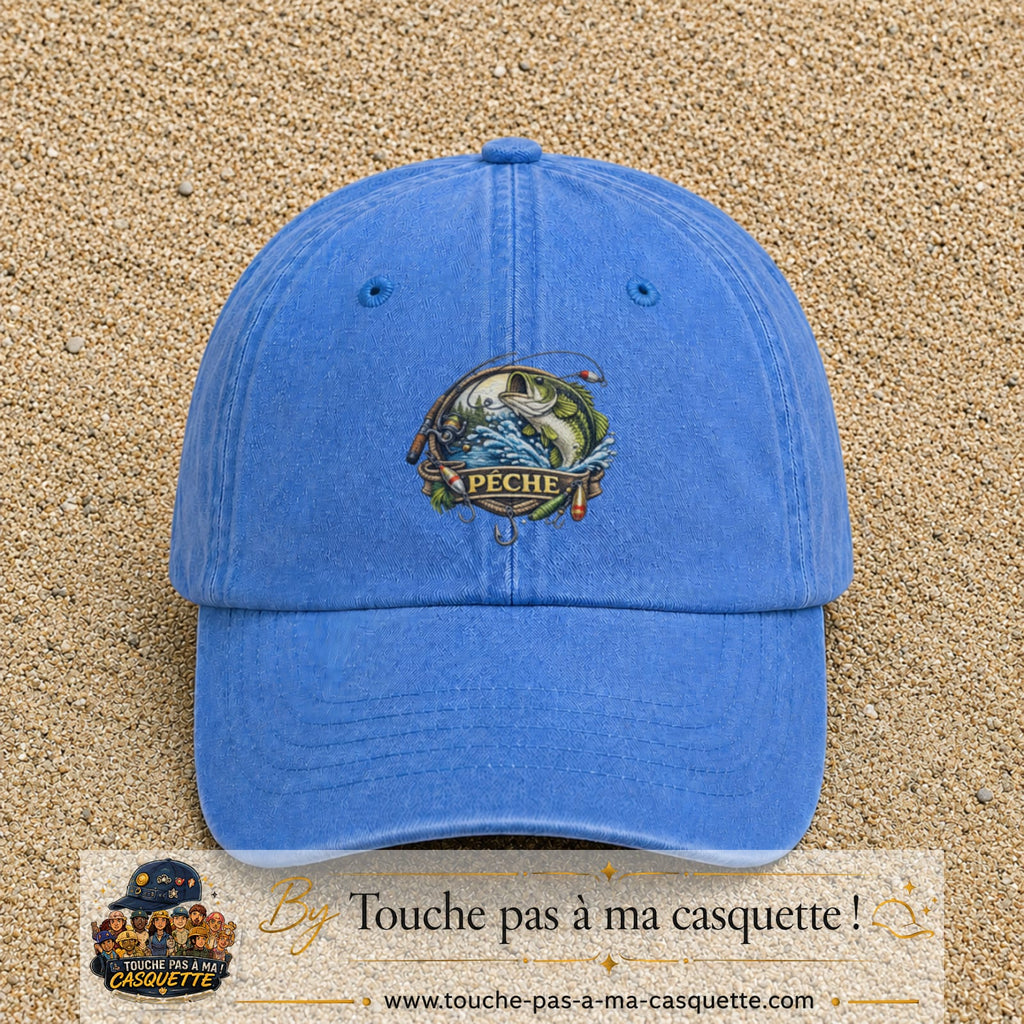 Casquette Bleu ciel délavé motif Pêche passion 7 cm - vue principale