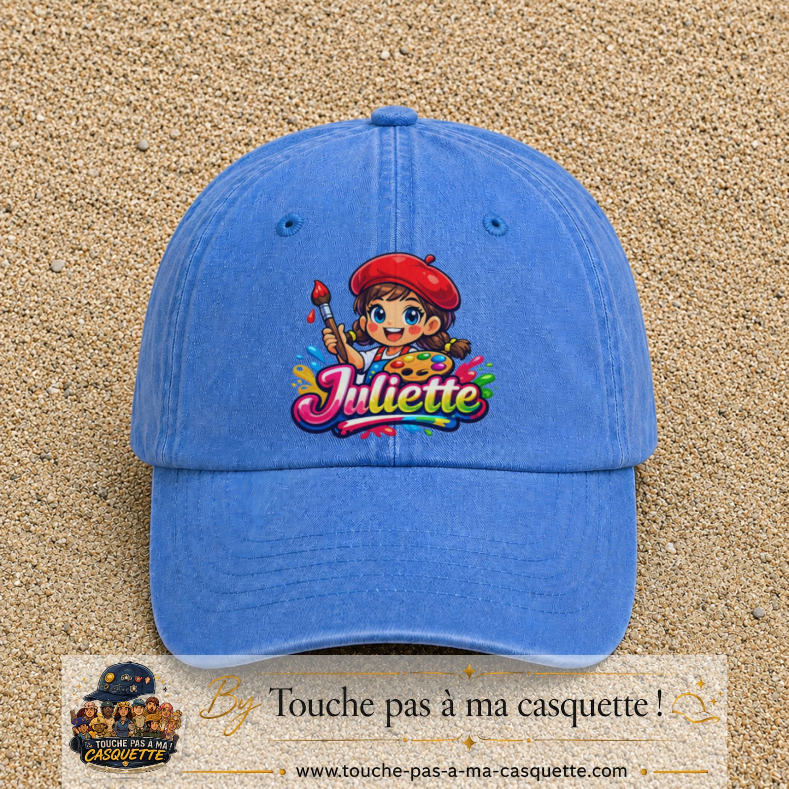 Casquette baseball Bleu ciel délavé 100% coton avec motif Juliette 7 cm - image principale