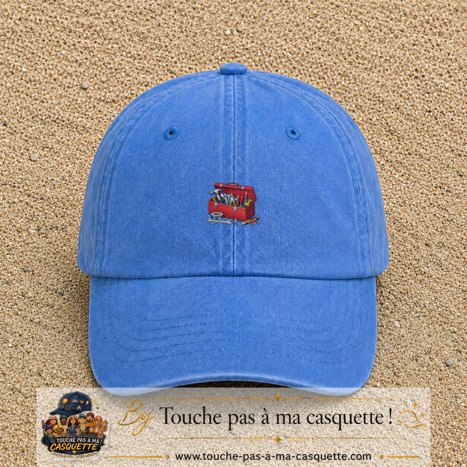 Casquette baseball Bleu ciel délavé 100% coton avec motif Boîte à outils 3 cm - image principale