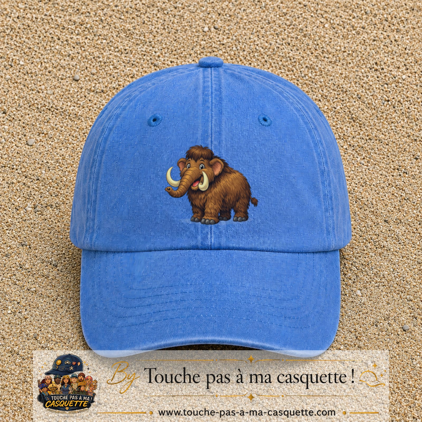Casquette Bleu ciel délavé 100% coton avec motif Mammouth cartoon 7 cm - image principale