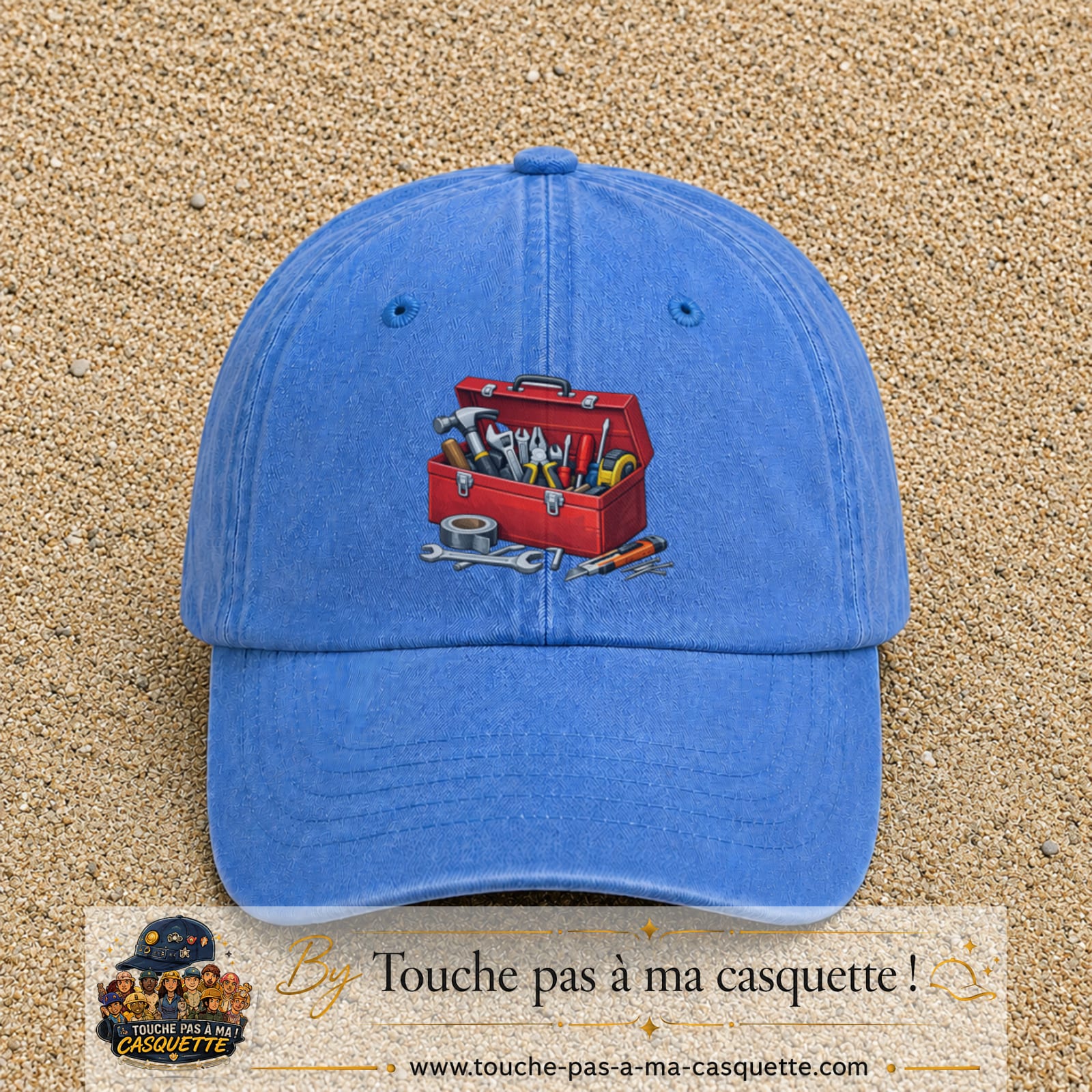 Casquette baseball Bleu ciel délavé 100% coton avec motif Boîte à outils 7 cm - image principale