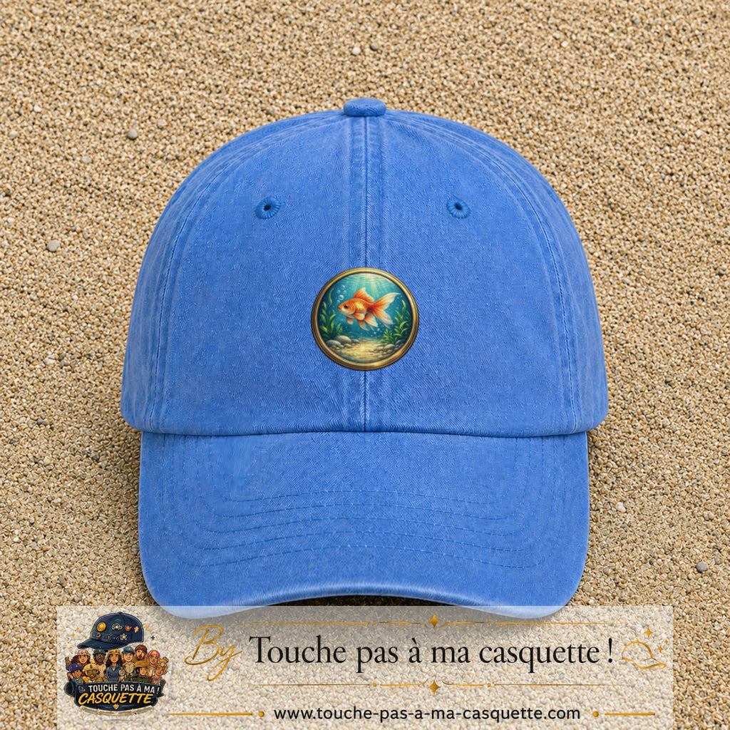 Casquette baseball Bleu ciel délavé 100% coton avec visuel Poisson rouge sous l’eau 5 cm - image produit principale