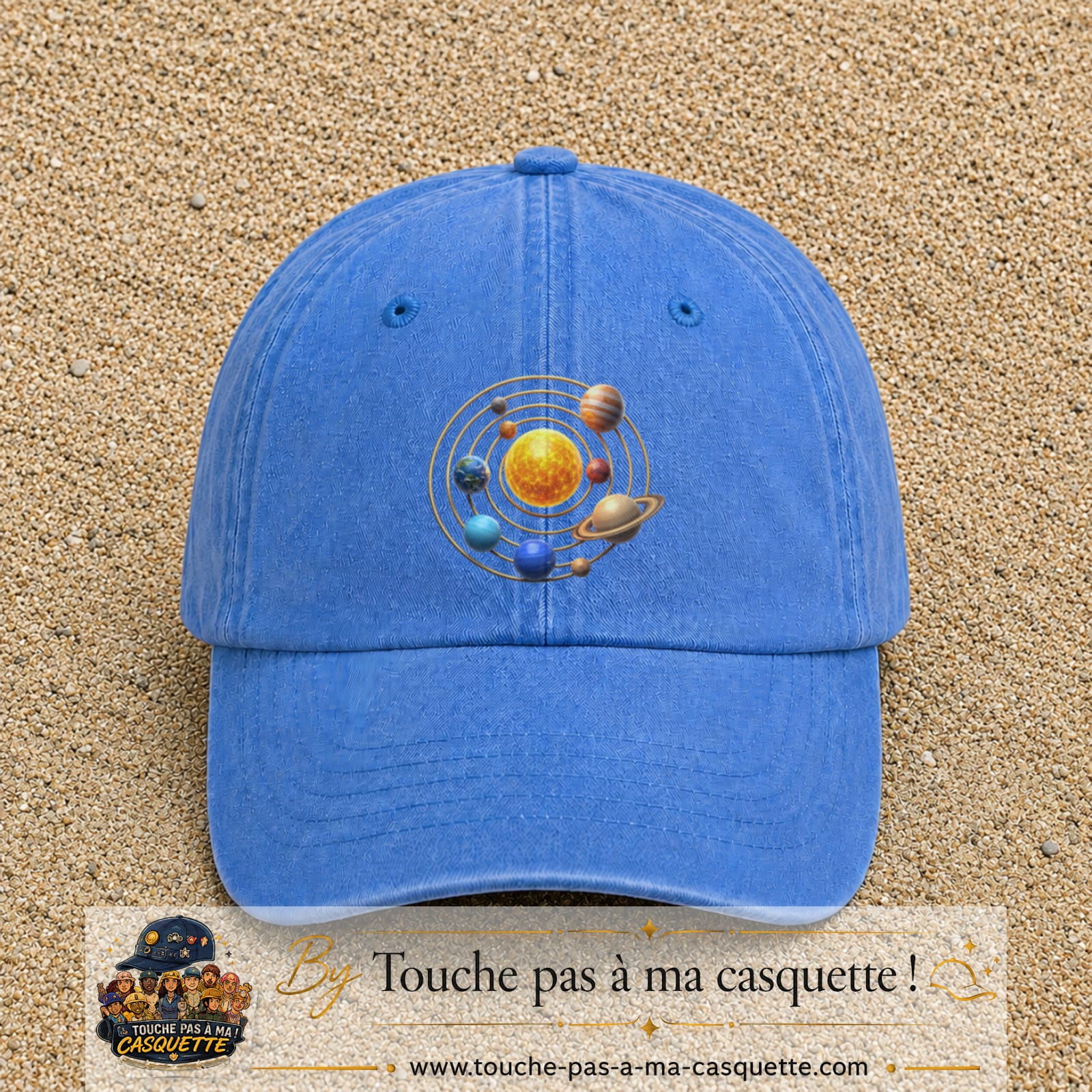 Casquette baseball Bleu ciel délavé 100% coton avec visuel Système solaire 7 cm - image produit principale