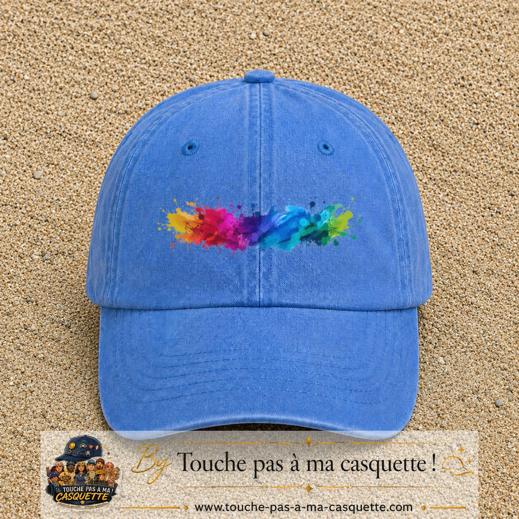 Casquette baseball Bleu ciel délavé 100% coton avec visuel Éclaboussure peinture 5 cm - image produit principale