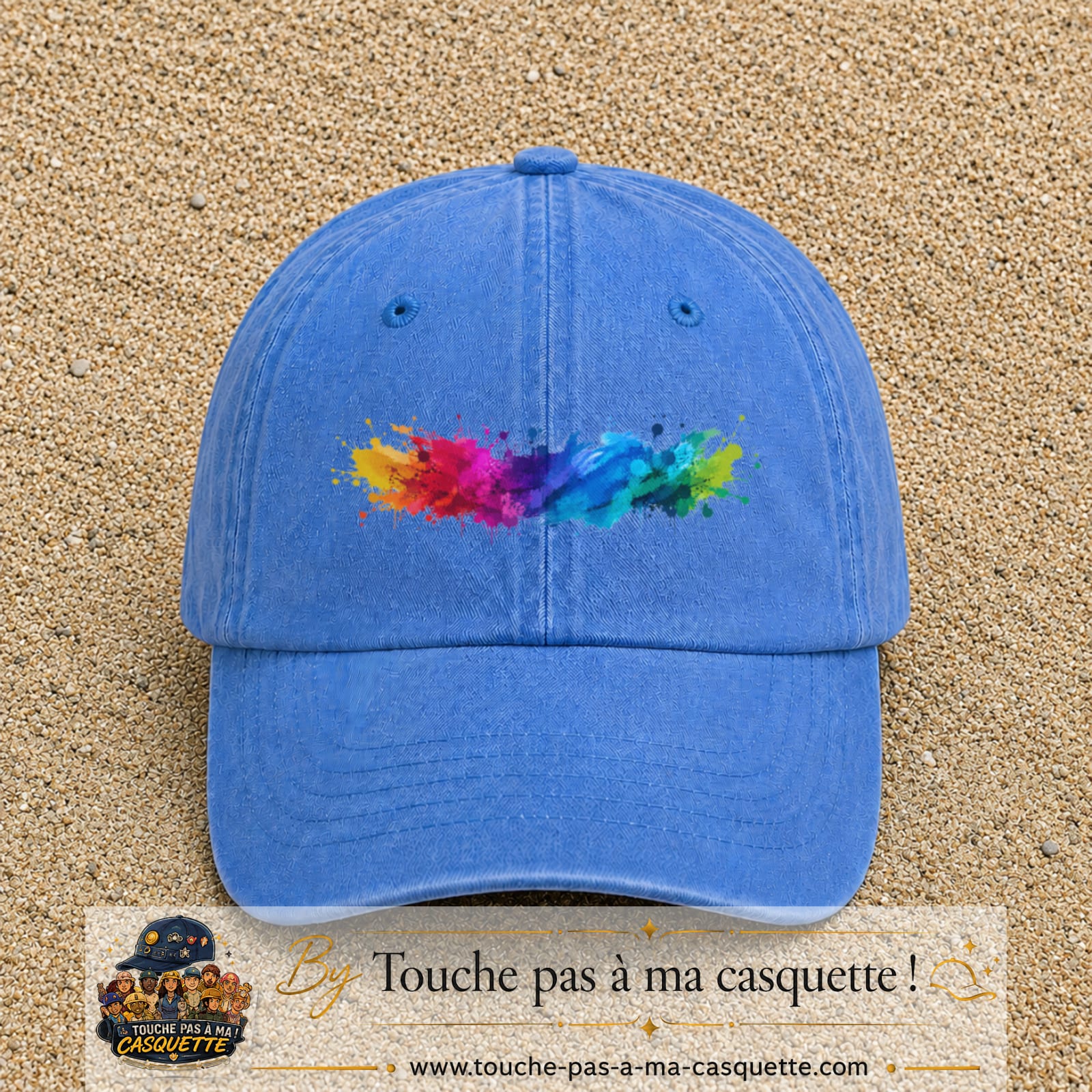Casquette baseball Bleu ciel délavé 100% coton avec visuel Éclaboussure peinture 5 cm - image produit principale