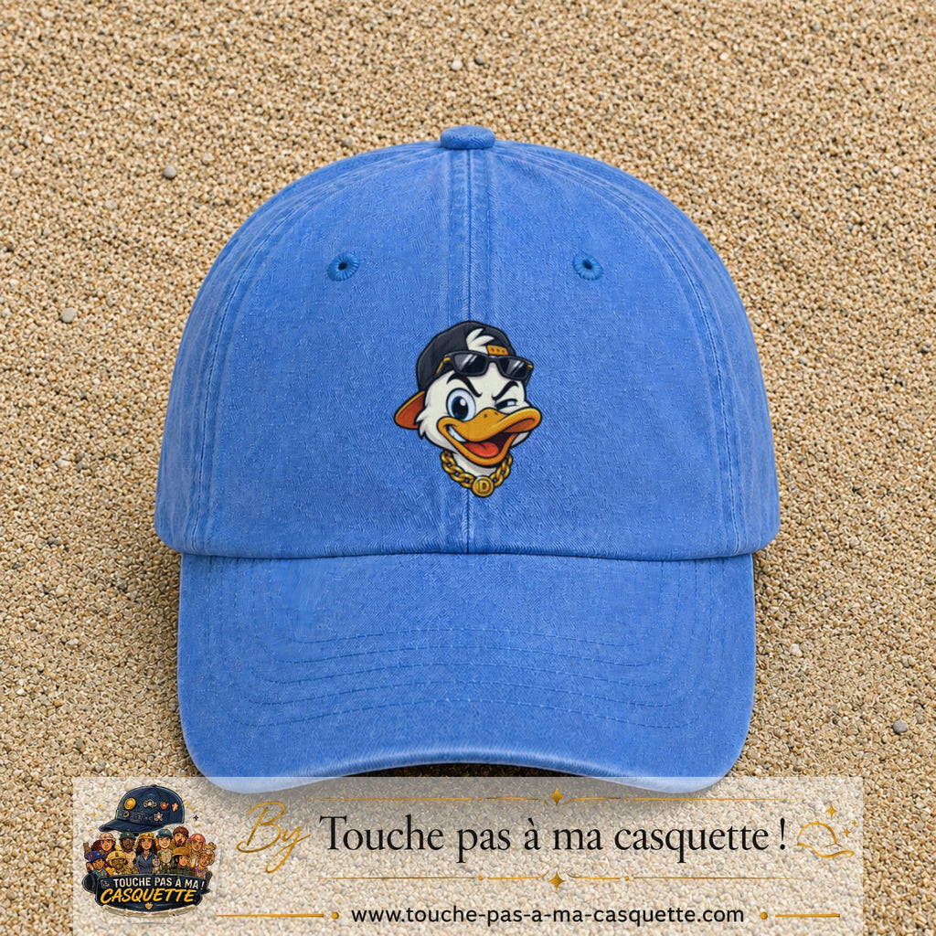 Casquette baseball Bleu ciel délavé 100% coton avec visuel Canard hip-hop clin d’œil 7 cm - image produit principale