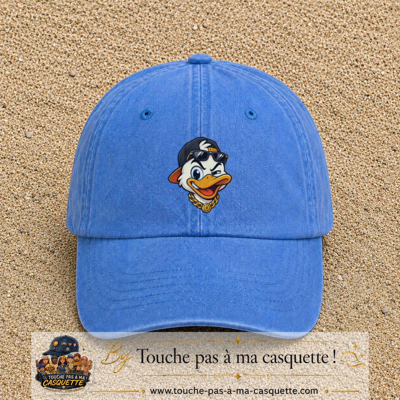 Casquette baseball Bleu ciel délavé 100% coton avec visuel Canard hip-hop clin d’œil 7 cm - image produit principale