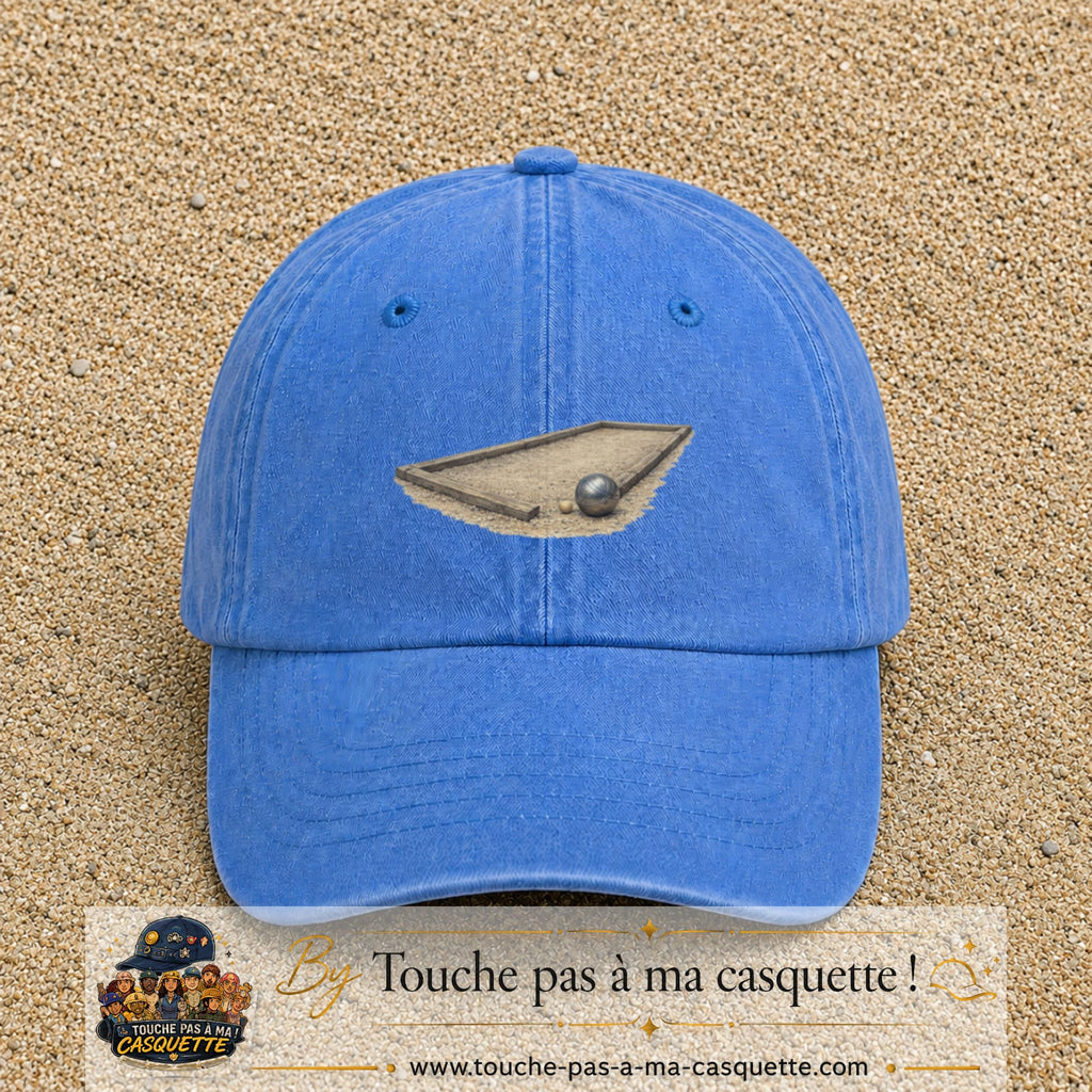 Casquette baseball Bleu ciel délavé 100% coton avec motif Terrain de pétanque 7 cm - image principale