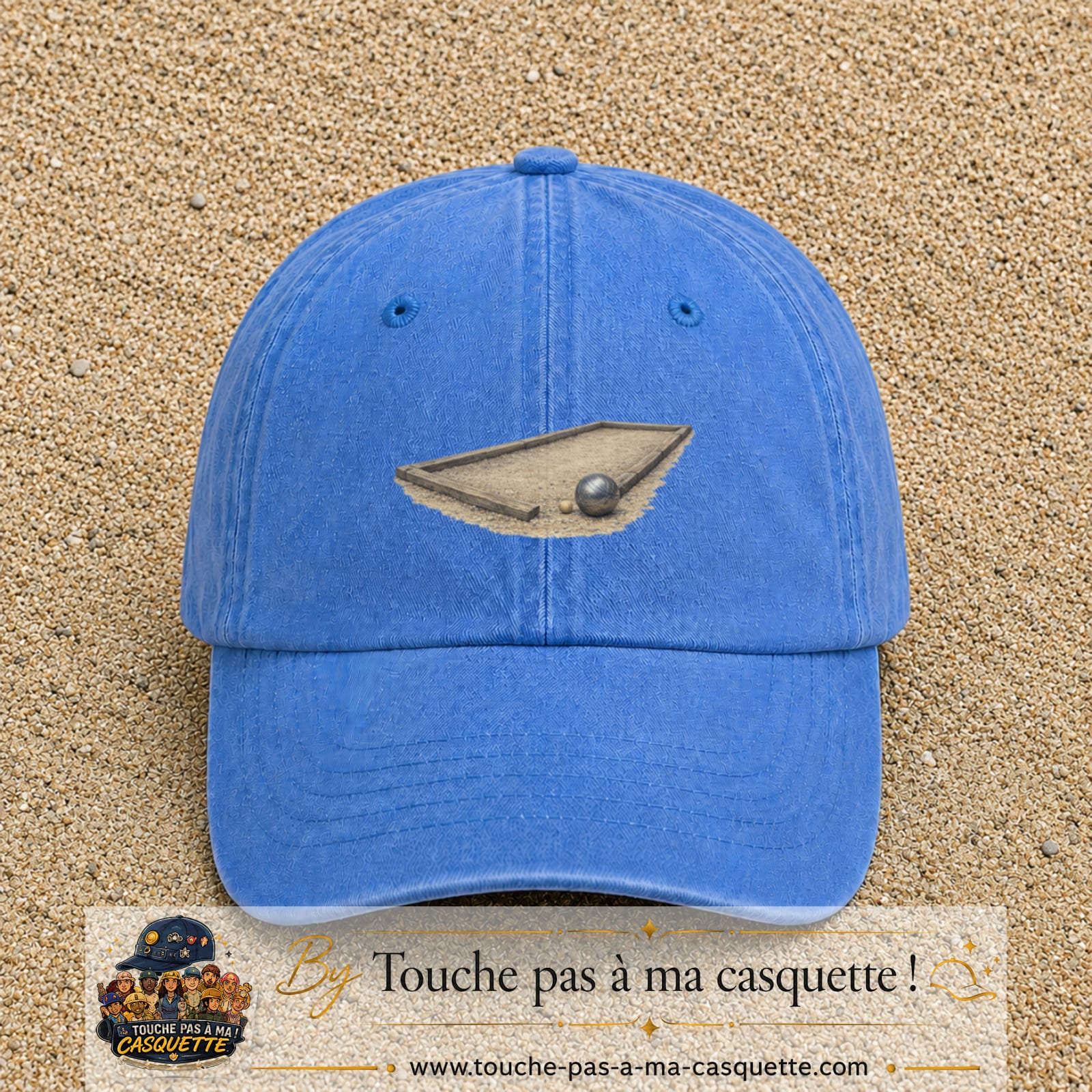 Casquette baseball Bleu ciel délavé 100% coton avec motif Terrain de pétanque 7 cm - image principale