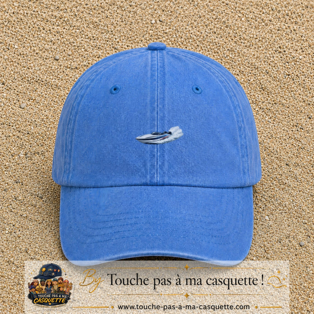 Casquette baseball Bleu ciel délavé 100% coton avec motif Bateau rapide 3 cm - image principale