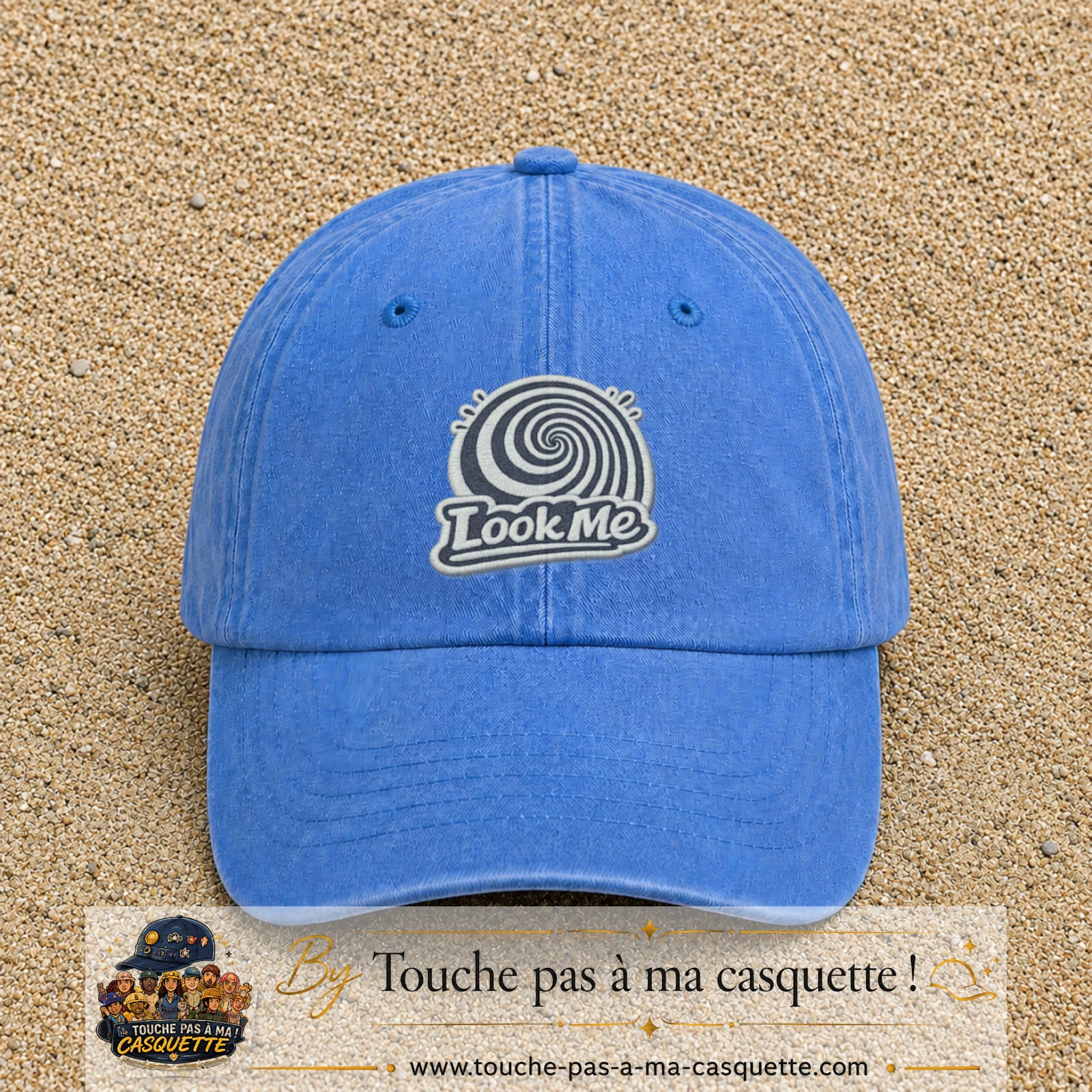 Casquette Bleu ciel délavé motif Look Me spirale 7 cm - vue principale