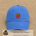 Casquette baseball Bleu ciel délavé 100% coton avec motif Fraise souriante 5 cm - image principale