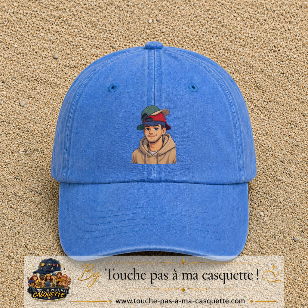Casquette Bleu ciel délavé 100% coton avec motif Portrait homme casquettes 7 cm - image principale