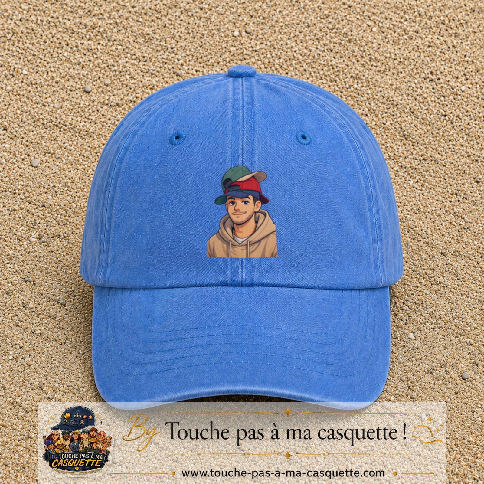 Casquette Bleu ciel délavé 100% coton avec motif Portrait homme casquettes 7 cm - image principale