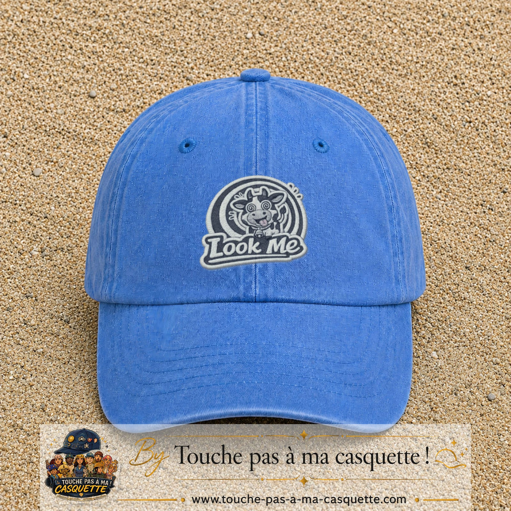 Casquette Bleu ciel délavé motif Look Me vache hypnotique 7 cm - vue principale