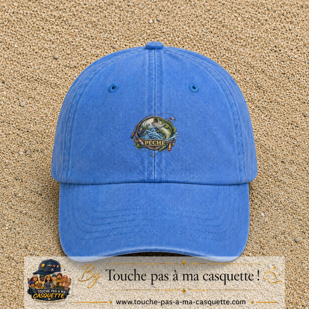 Casquette Bleu ciel délavé motif Pêche passion 5 cm - vue principale