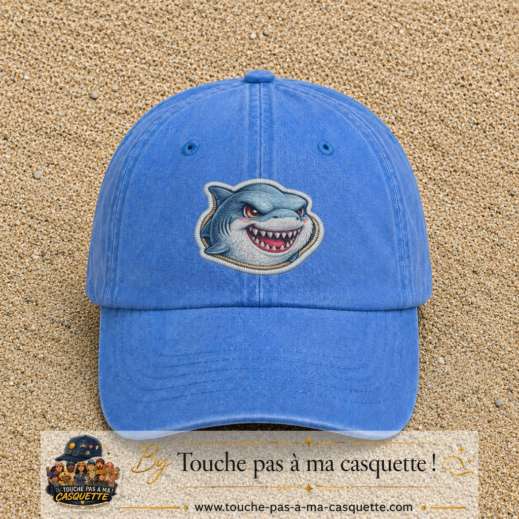 Casquette Bleu ciel délavé motif Requin fun 7 cm - vue principale