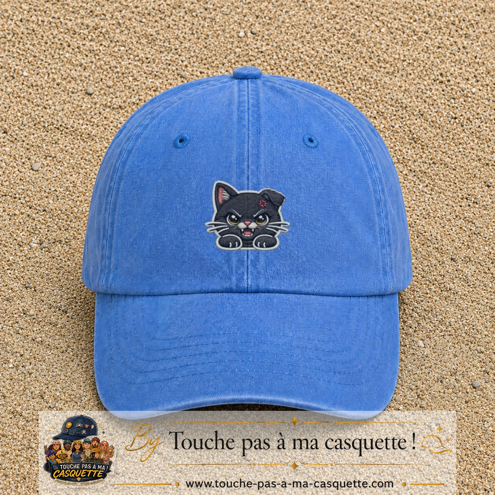 Casquette Bleu ciel délavé motif Chaton grognon 5 cm - vue principale