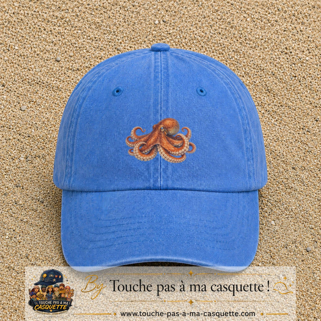 Casquette Bleu ciel délavé motif Poulpe marin 5 cm - vue principale