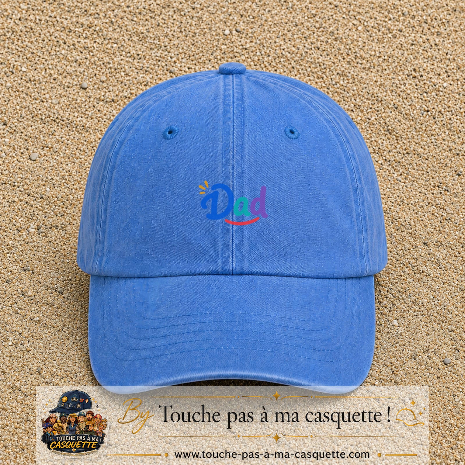 Casquette baseball Bleu ciel délavé 100% coton avec visuel Dad coloré 3 cm - image produit principale