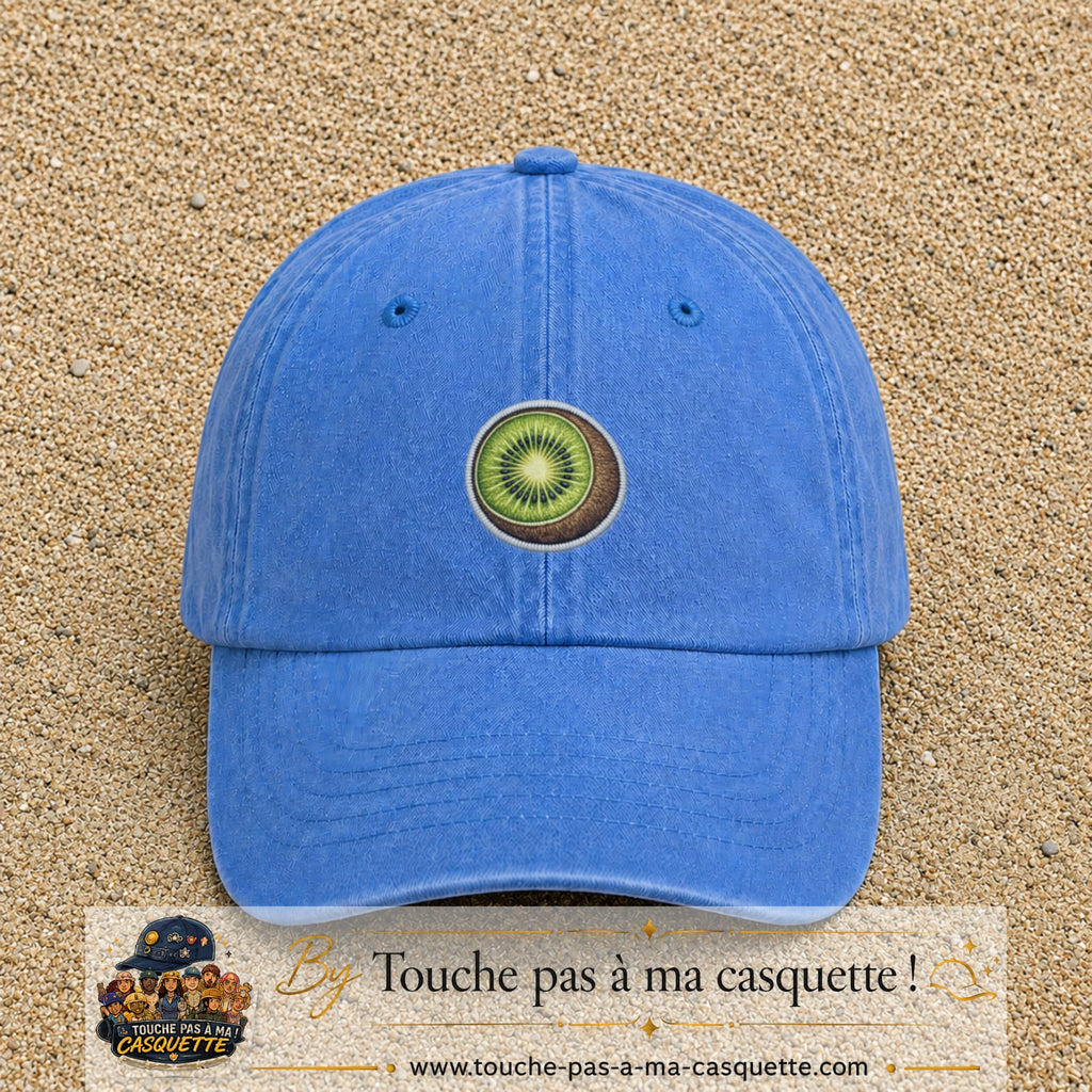Casquette Bleu ciel délavé motif Kiwi frais 5 cm - vue principale