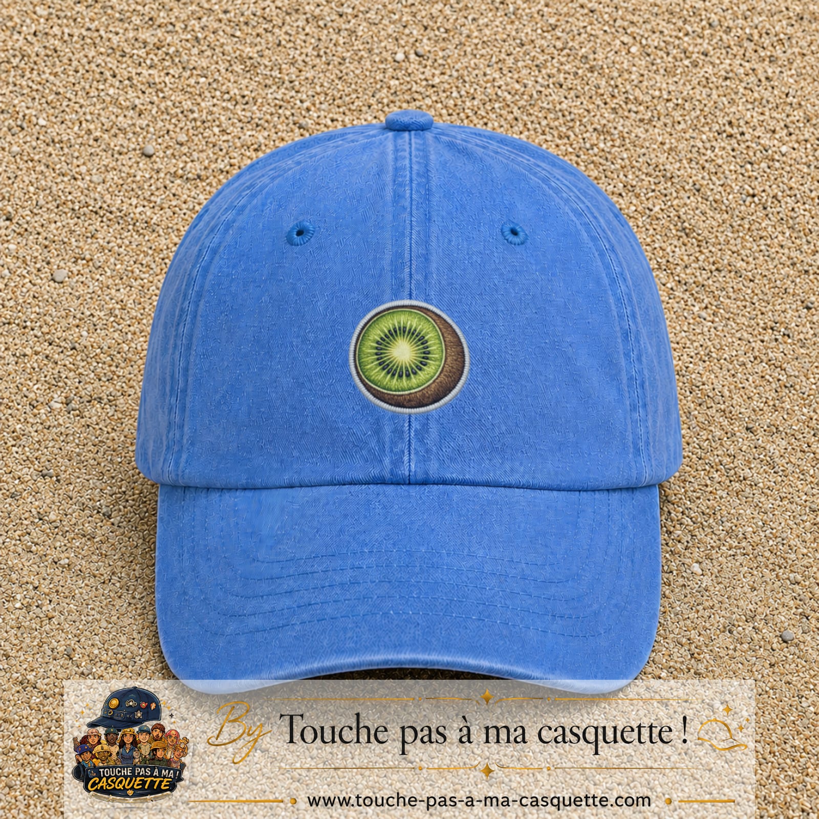 Casquette Bleu ciel délavé motif Kiwi frais 5 cm - vue principale