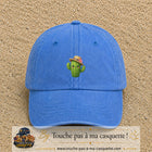Casquette baseball Bleu ciel délavé 100% coton avec visuel Cactus kawaii chapeau 5 cm - image produit principale