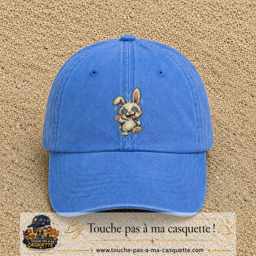 Casquette Bleu ciel délavé 100% coton avec motif Lapin fou cartoon 7 cm - image principale