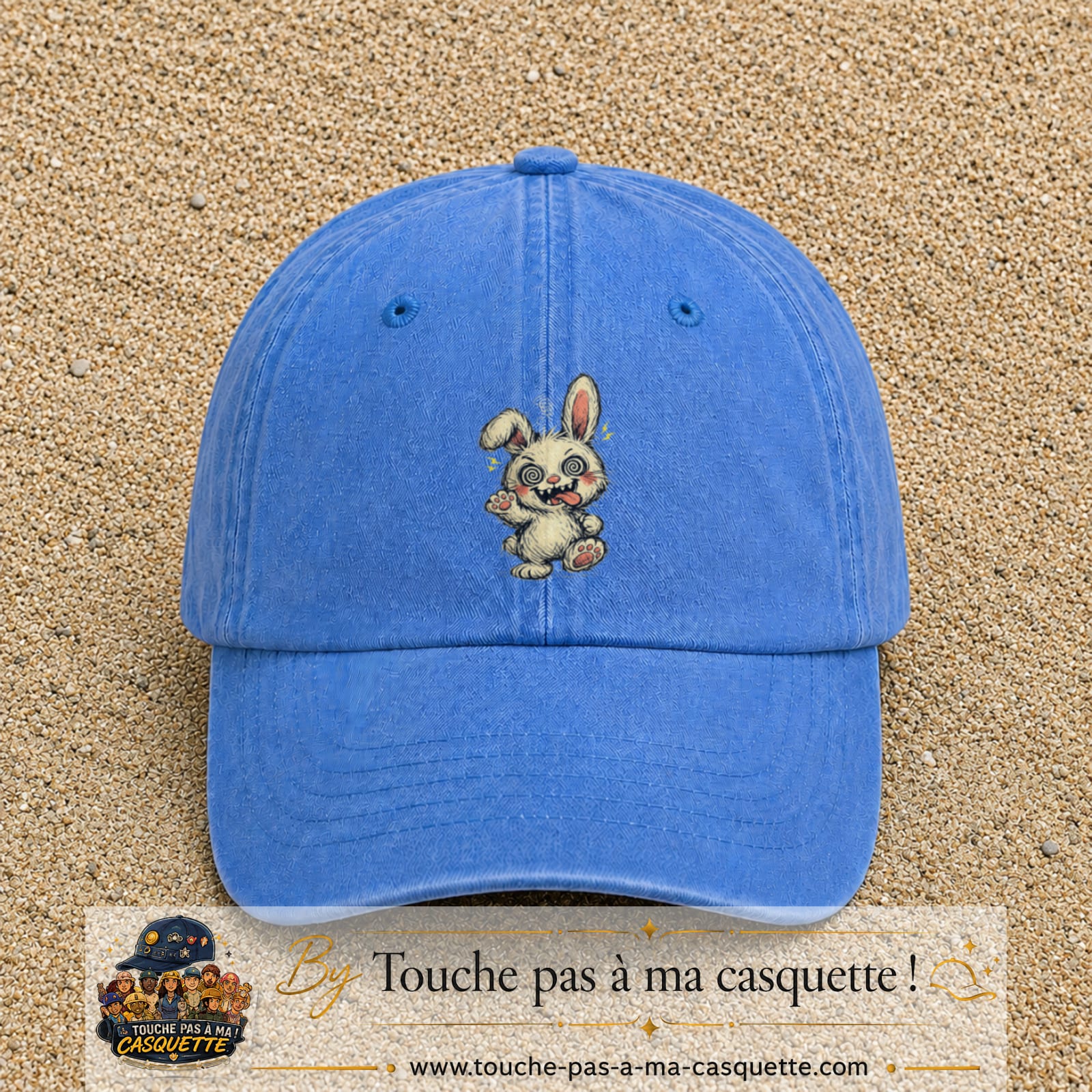 Casquette Bleu ciel délavé 100% coton avec motif Lapin fou cartoon 7 cm - image principale