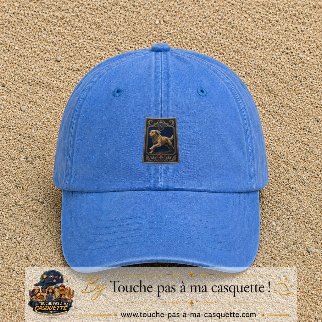 Casquette baseball Bleu ciel délavé 100% coton avec visuel Chien noble 5 cm - image produit principale