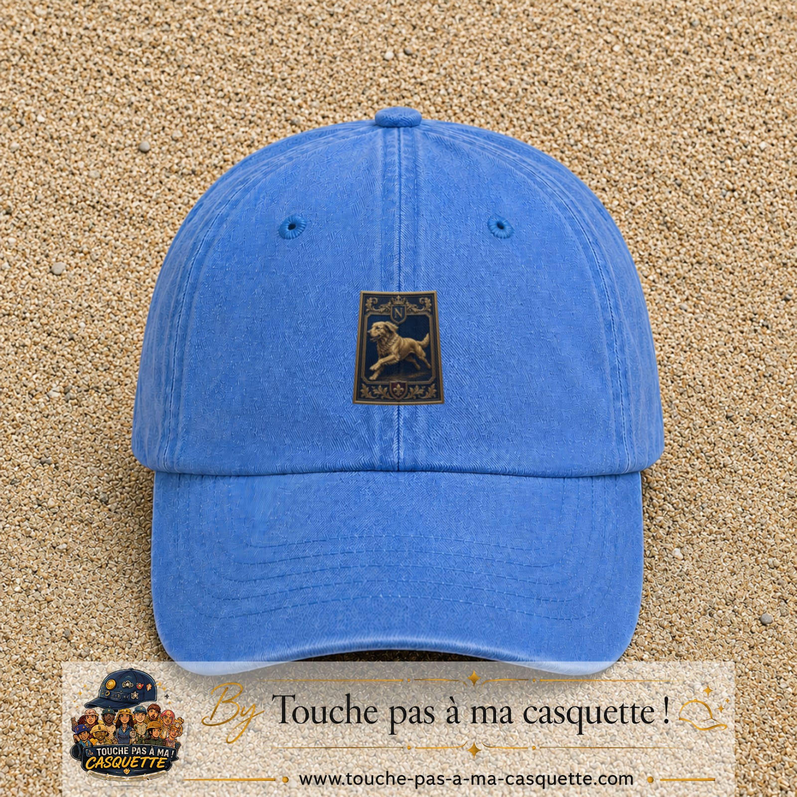 Casquette baseball Bleu ciel délavé 100% coton avec visuel Chien noble 5 cm - image produit principale