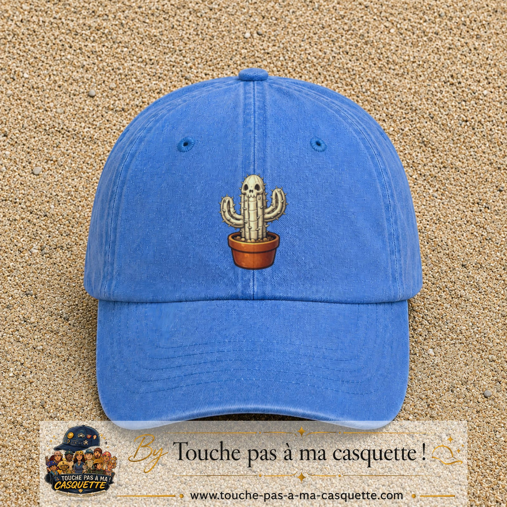 Casquette baseball Bleu ciel délavé 100% coton avec visuel Cactus squelette 7 cm - image produit principale
