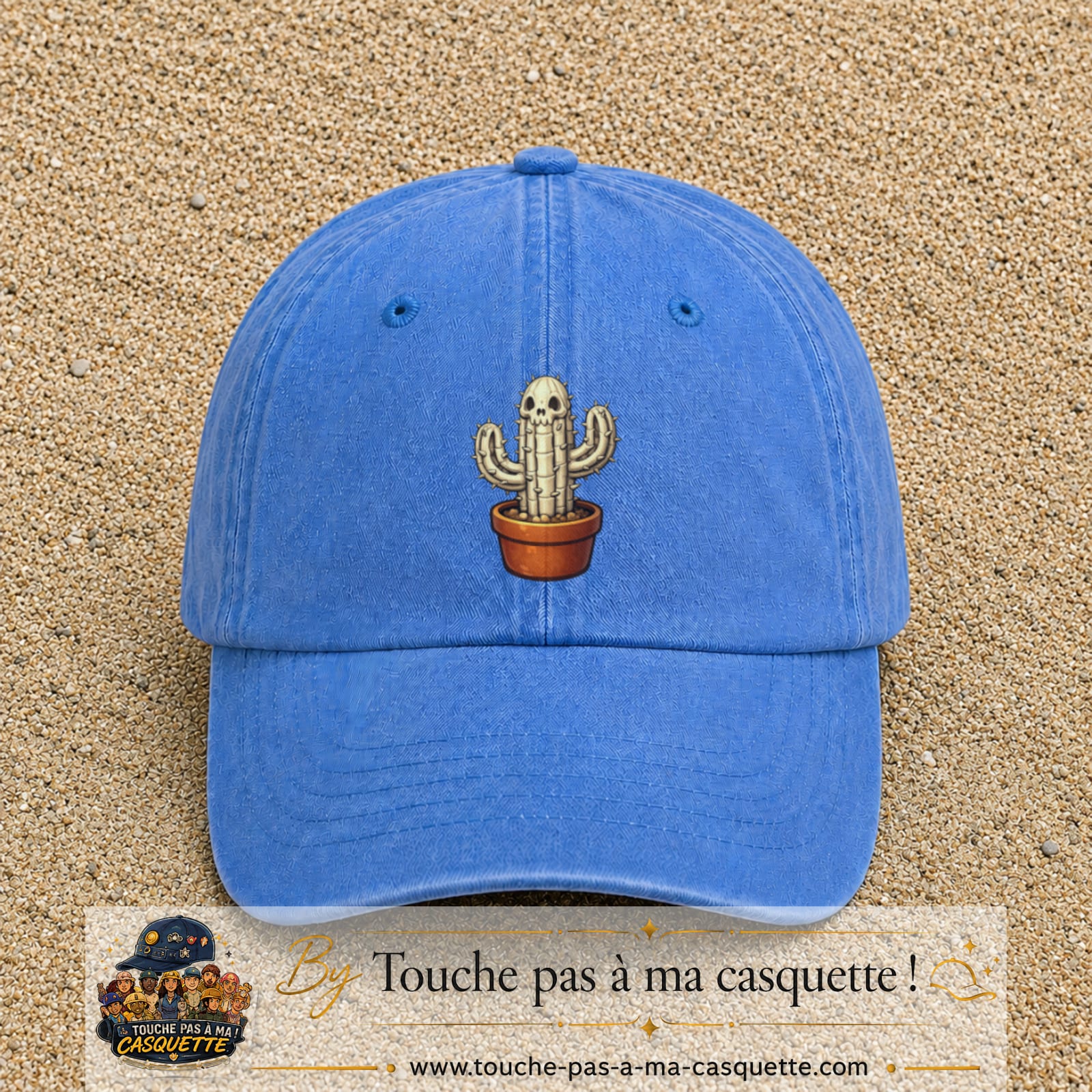 Casquette baseball Bleu ciel délavé 100% coton avec visuel Cactus squelette 7 cm - image produit principale