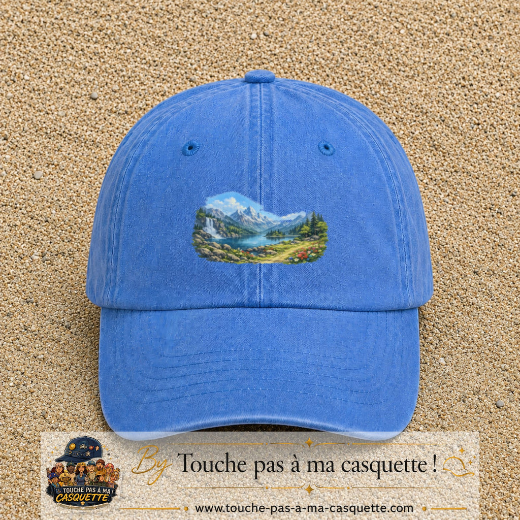 Casquette baseball Bleu ciel délavé 100% coton avec motif Paysage montagne lac 5 cm - image principale