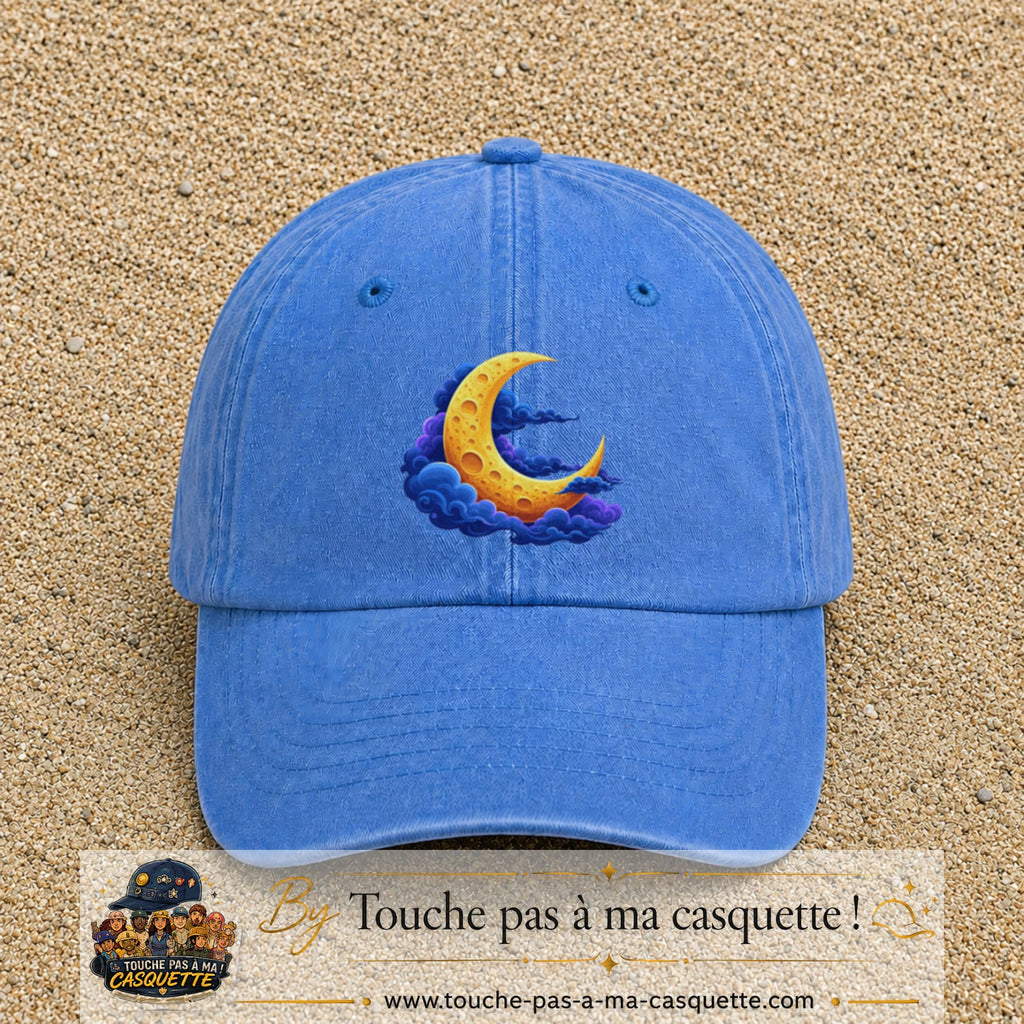 Casquette baseball Bleu ciel délavé 100% coton avec motif Lune croissant 7 cm - image principale