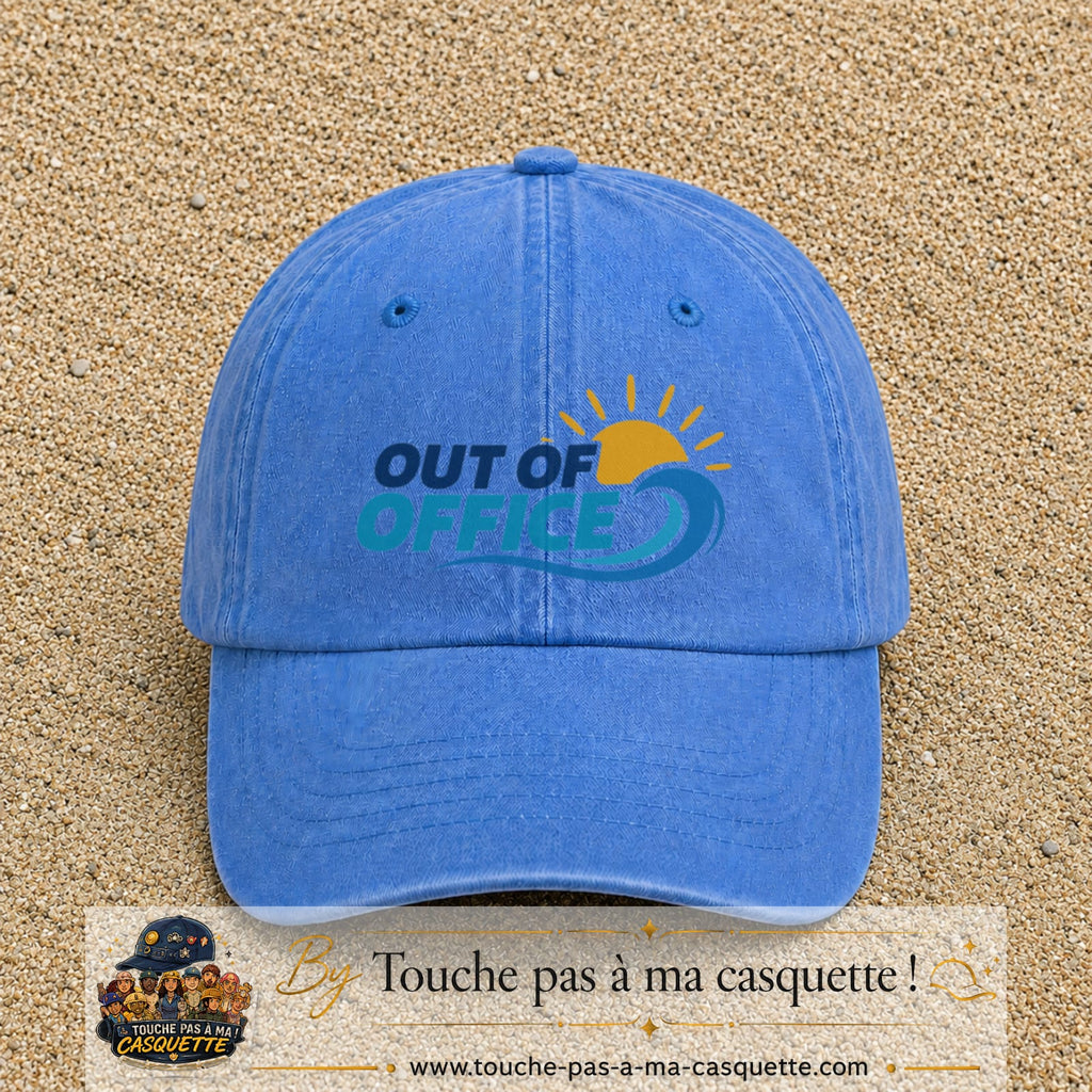 Casquette Bleu ciel délavé 100% coton avec motif Out of Office vague soleil 7 cm - image principale