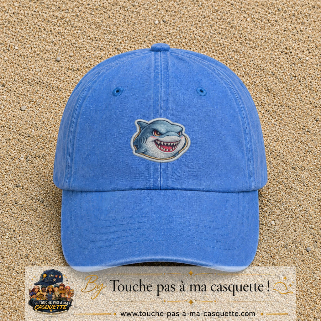 Casquette Bleu ciel délavé motif Requin fun 5 cm - vue principale