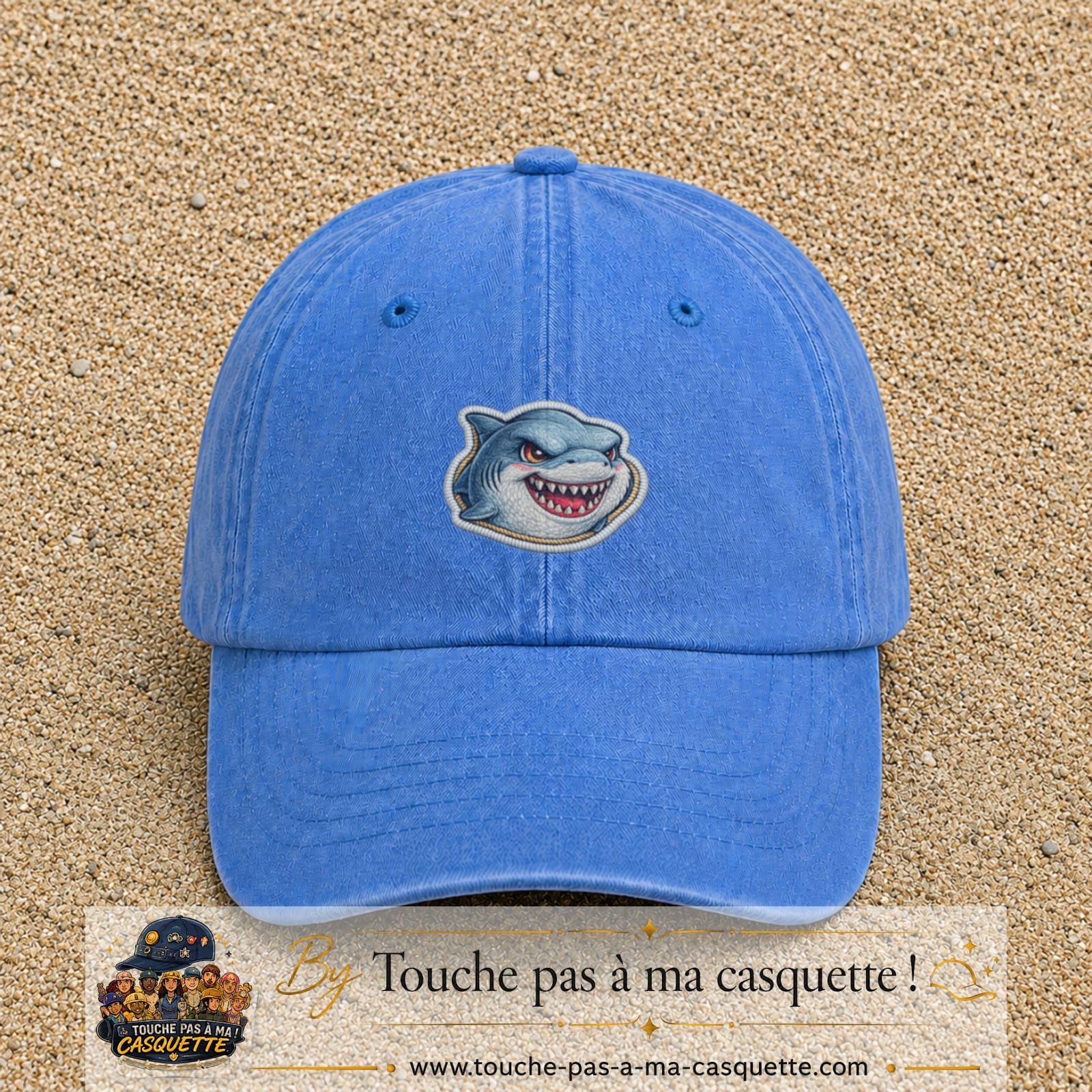 Casquette Bleu ciel délavé motif Requin fun 5 cm - vue principale