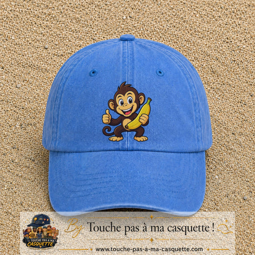Casquette baseball Bleu ciel délavé 100% coton avec motif Singe à la banane 7 cm - image principale