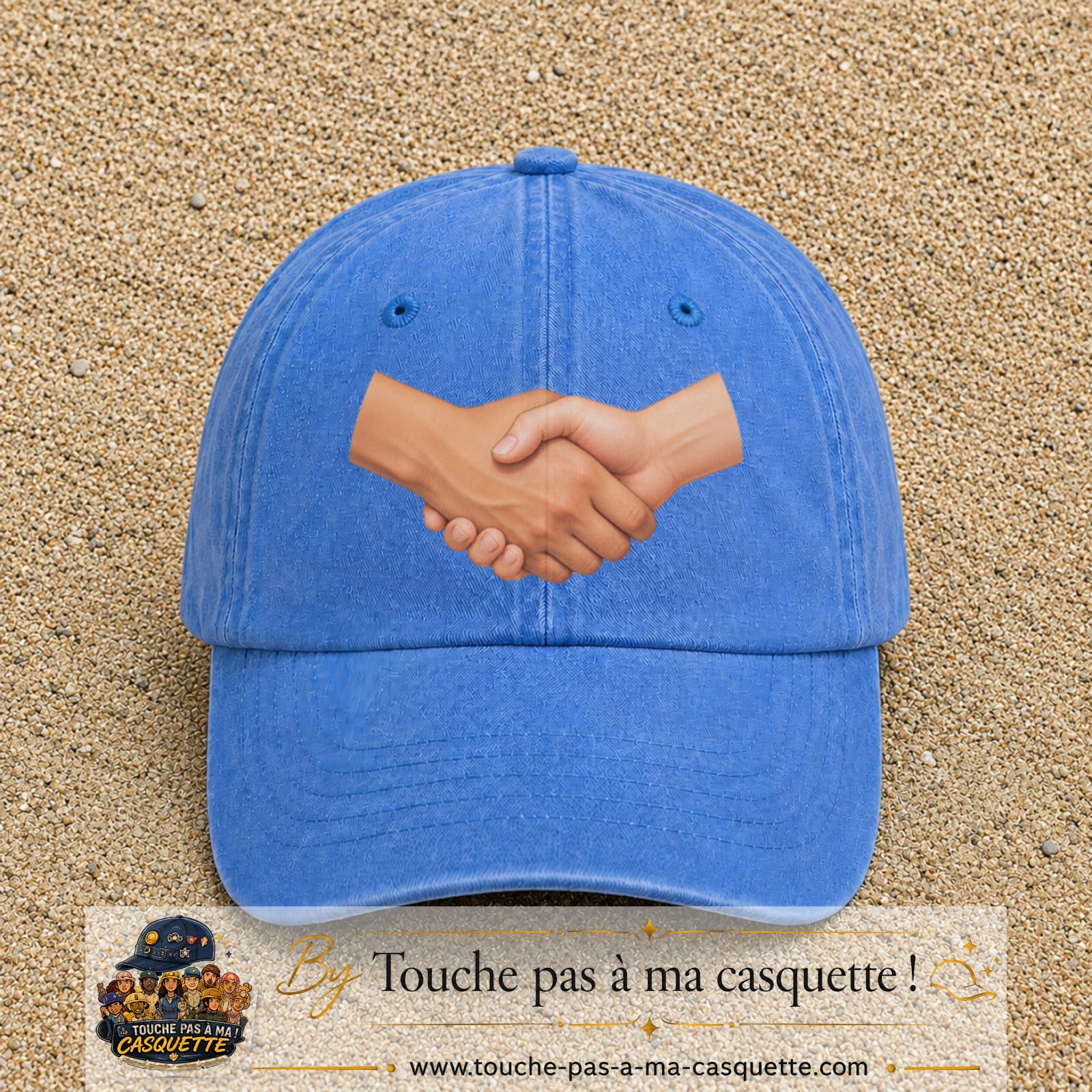 Casquette Bleu ciel délavé 100% coton avec motif Poignée de main 7 cm - image principale
