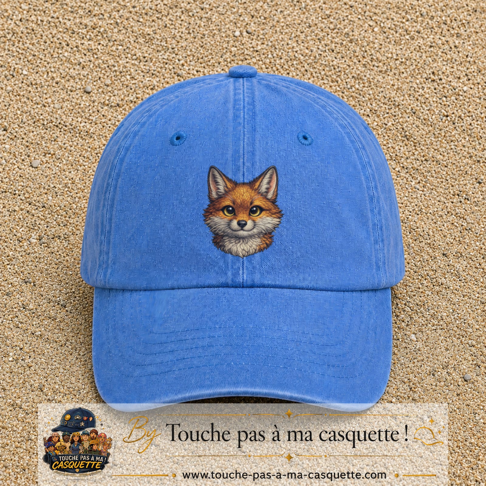 Casquette Bleu ciel délavé motif Renard roux 7 cm - vue principale