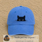 Casquette baseball Bleu ciel délavé 100% coton avec visuel Chat noir cache-cache 5 cm - image produit principale