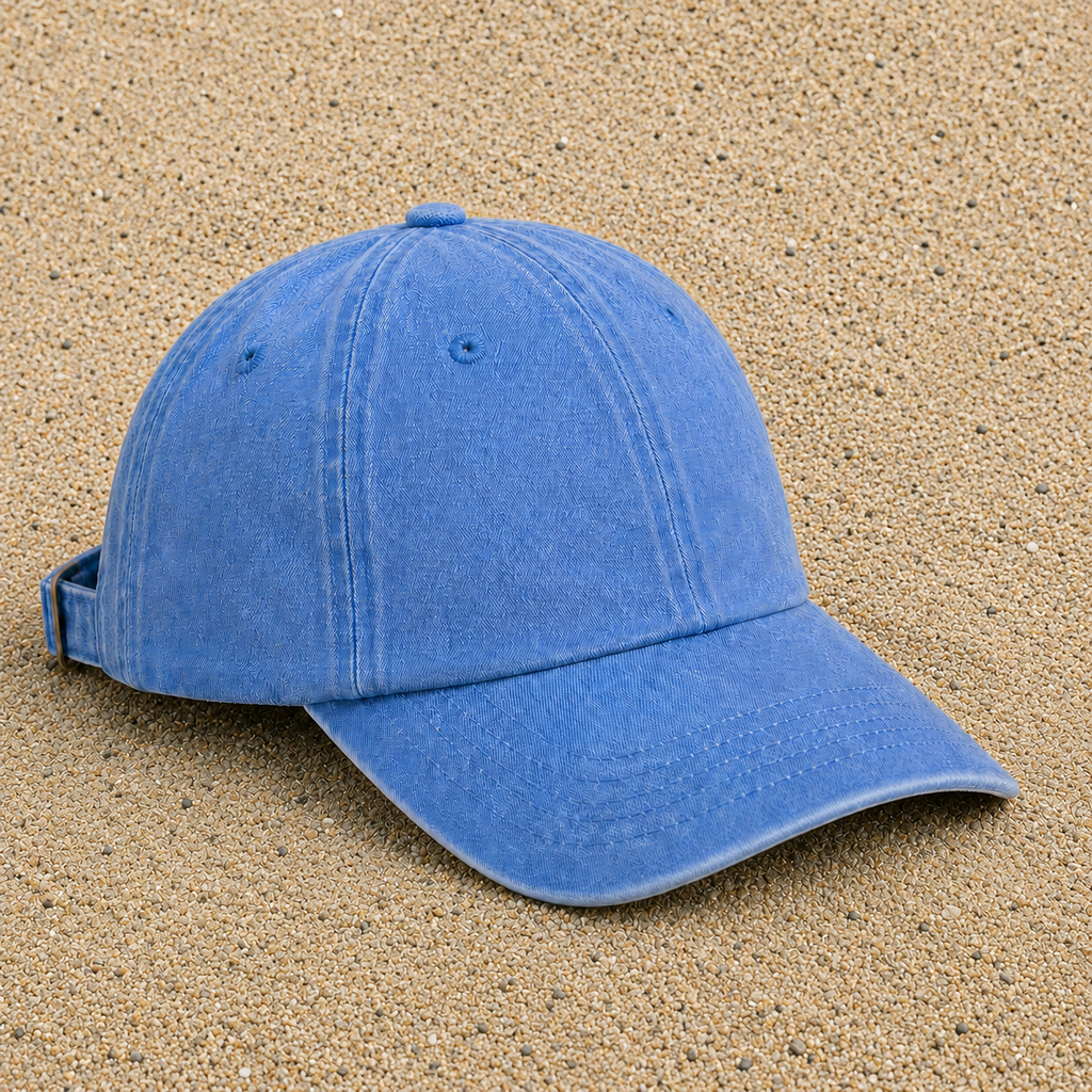 Casquette baseball Bleu ciel délavé 100% coton avec visuel Lion souriant 5 cm - image pack couleur 3