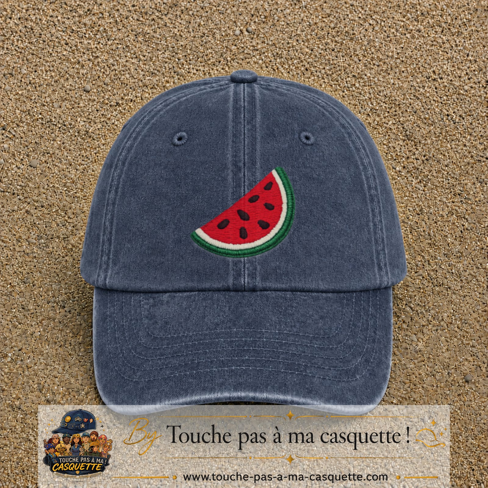 Image principale produit22grosBM - casquette Bleu marine délavé avec visuel Pastèque 7 cm