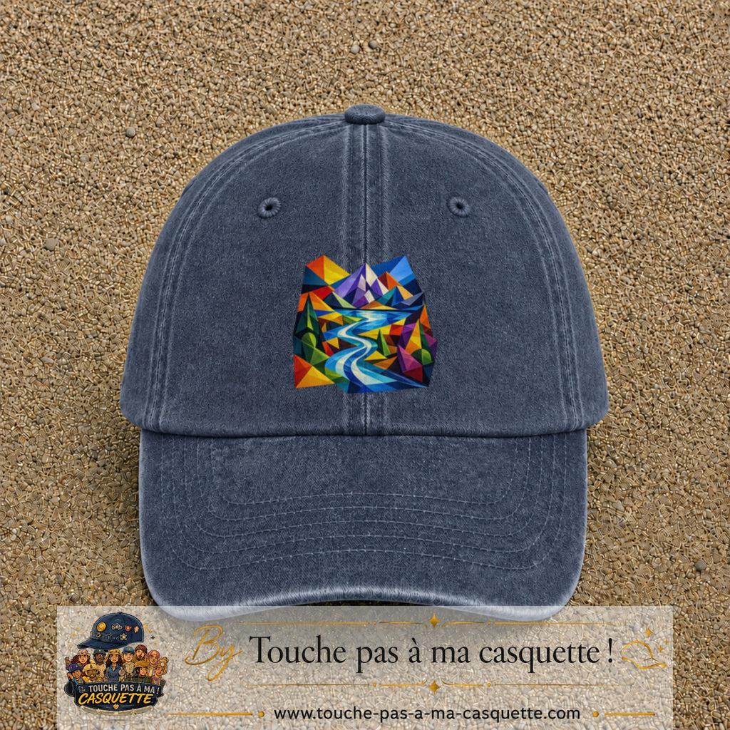 Image principale casquette Bleu marine délavé avec motif Rivière de montagne 7 cm