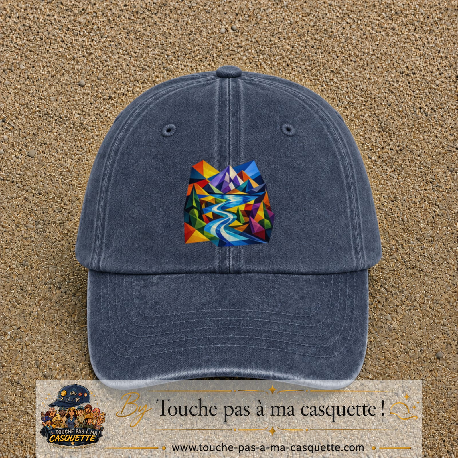 Image principale casquette Bleu marine délavé avec motif Rivière de montagne 7 cm